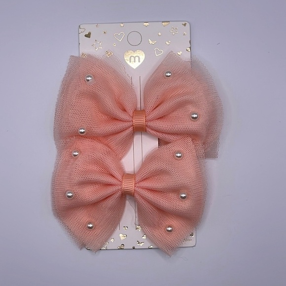 2 PK- PEACH Pearl Hair Bows with clip back - Picture 2 of 5